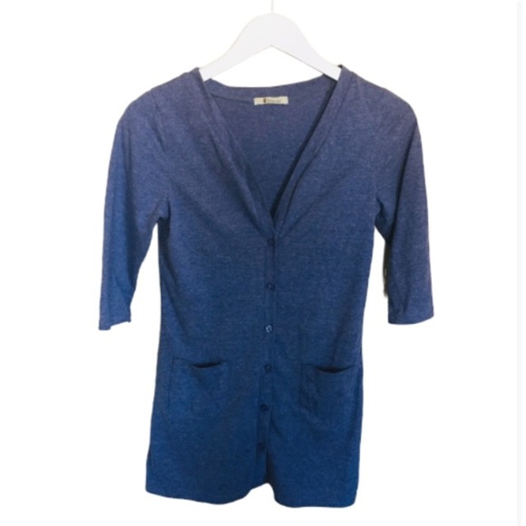 CATWORLD Button Front Cardigan With Pockets & Crop Sleeve Length Denim Blue XS - Picture 6 of 10